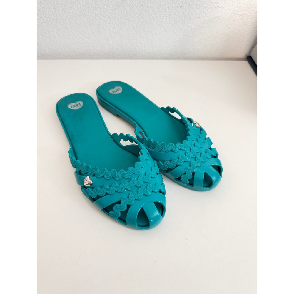Mel by Melissa Teal Turquoise Scalloped Jelly Sandals Slides Womens Size 8